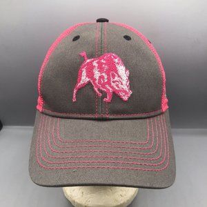 Bush Hog Mow Down Cancer Trucker Hat Cap Mesh Back Adjustable Gray Pink EUC